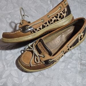 Sperry Tan and Brown Leopard Print Flats